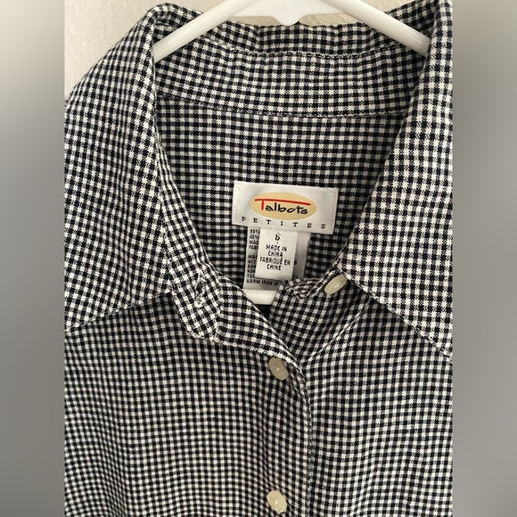 Talbots black and white gingham linen blend button-down collared shirt blouse S - Picture 3 of 6